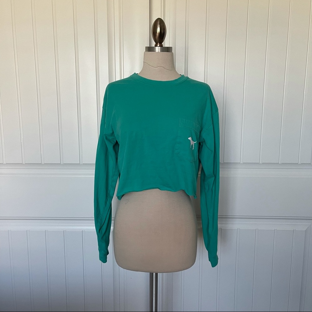 PINK Victoria's Secret Teal Long Sleeve Crop Tee
